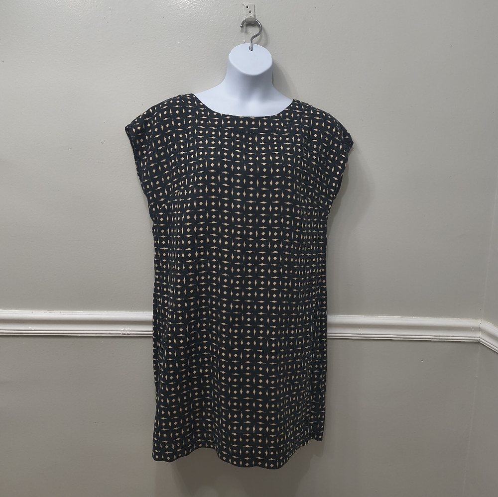 Love Linen J.Jill Missy Geometric Print Shift Shirt Dress L Casual Quiet Luxury